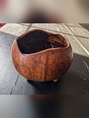 Hand Carved Coconut Shell Wood? Bowl Unique Earthy Minimalist Tropical Boho